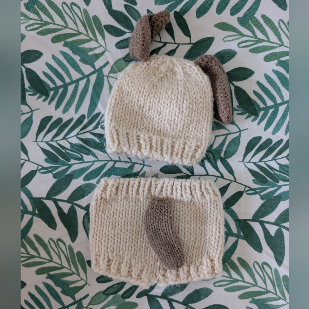 Dog-Themed Knit Baby Hat and Diaper Cover Set